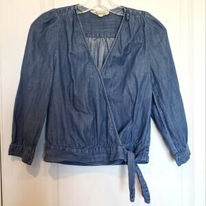 Madewell Chambray Denim Blue Wrap Tie Waist Top Blouse XXS